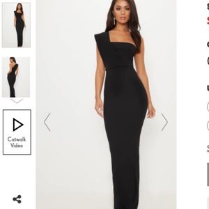 Black Bodycon Long Strapless Dress with Shoulder Drape